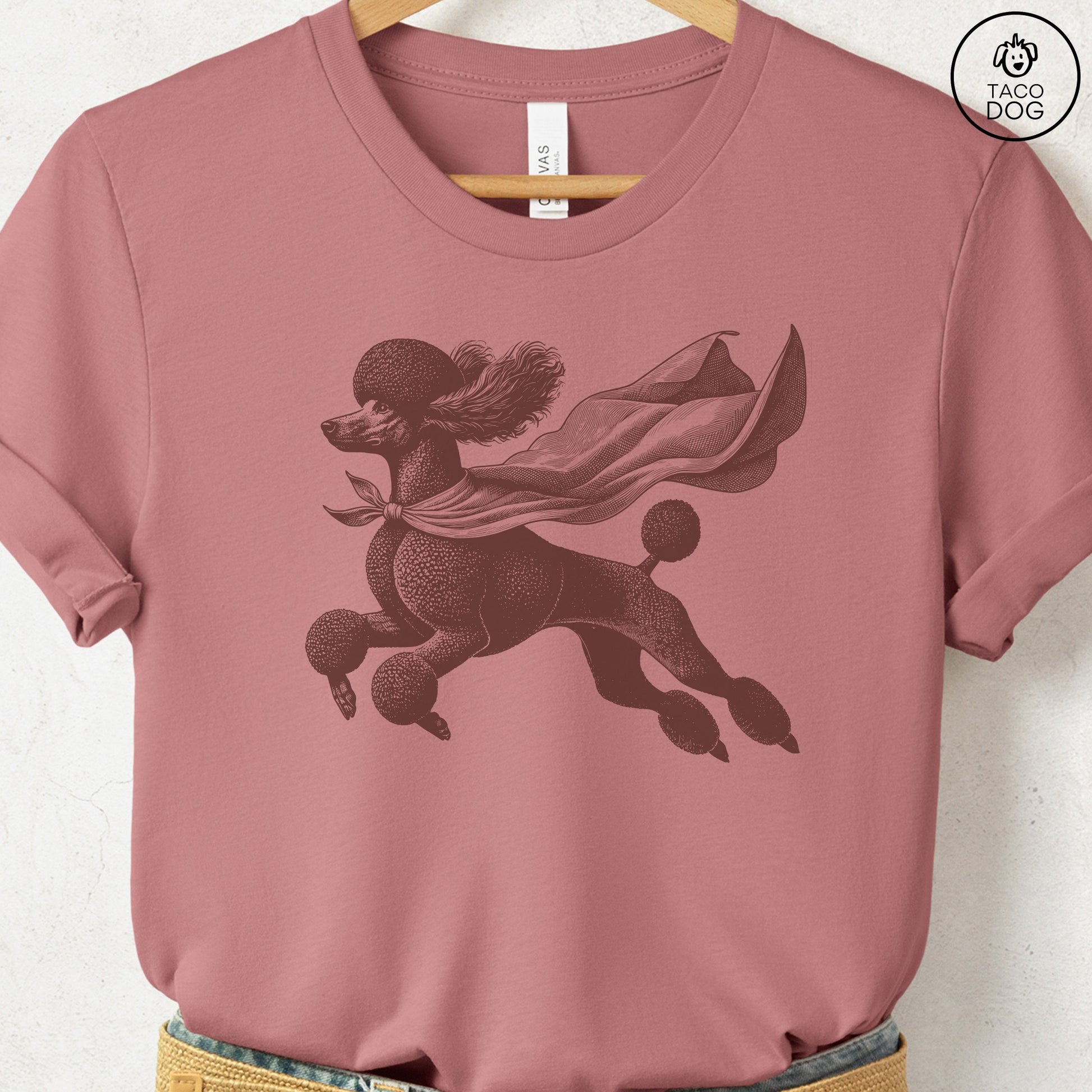 Poodle Flying Cape T-Shirt Heather Mauve