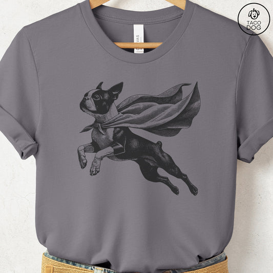 Boston Terrier Flying Cape T-Shirt Storm