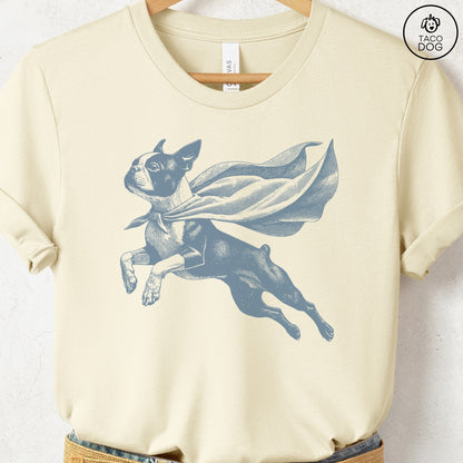 Boston Terrier Flying Cape T-Shirt Natural Taco-Dog