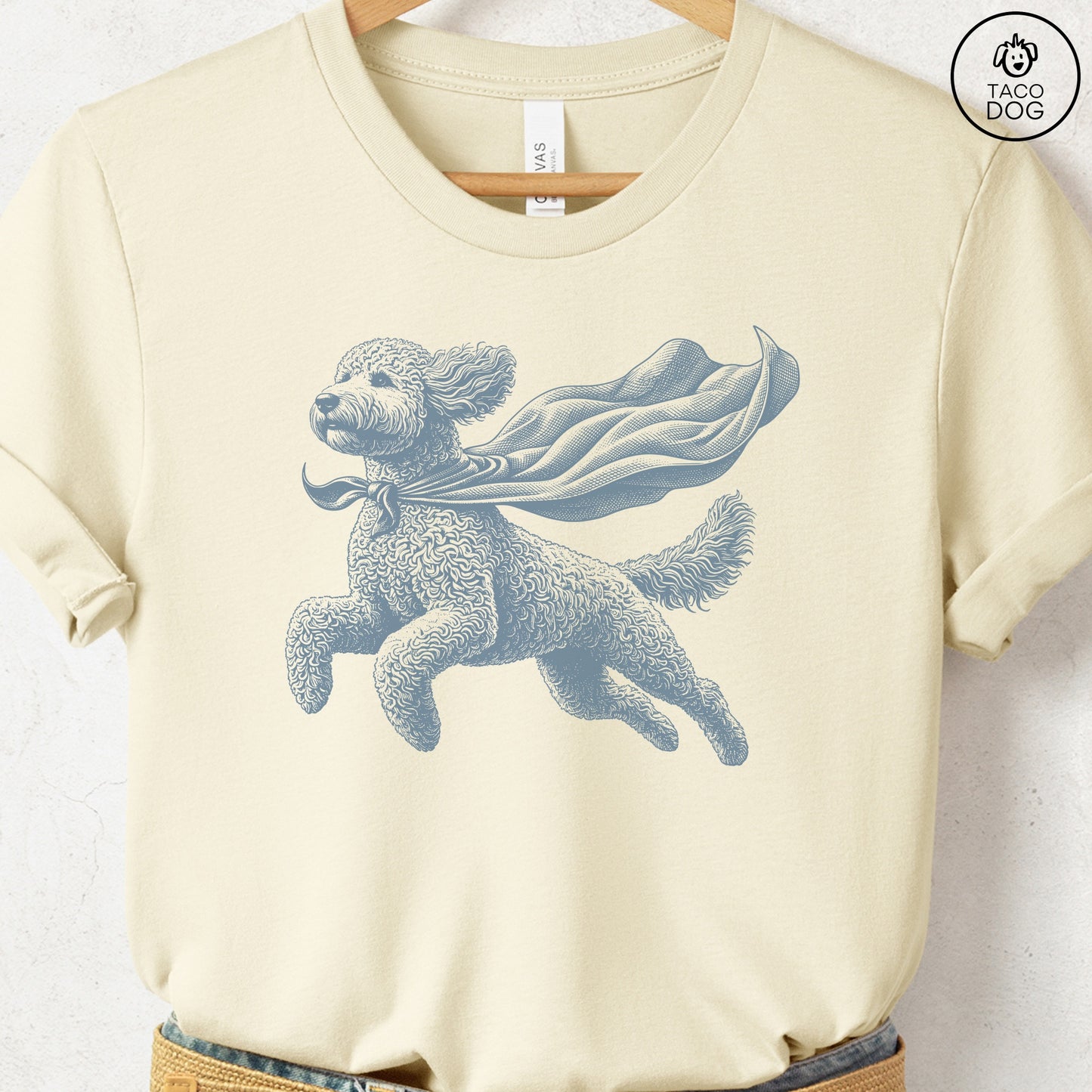Doodle Flying Cape T-Shirt Natural Taco-Dog