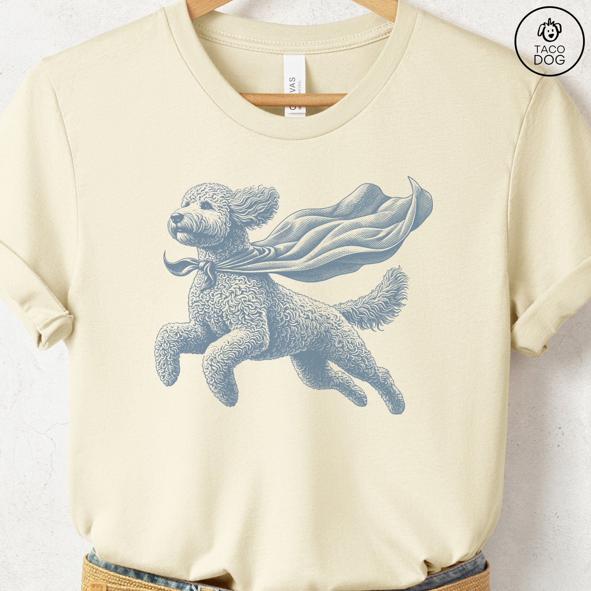 Doodle Flying Cape T-Shirt Natural Taco-Dog