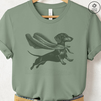 Dachshund Weenie Flying Cape T-Shirt Sage Taco-Dog