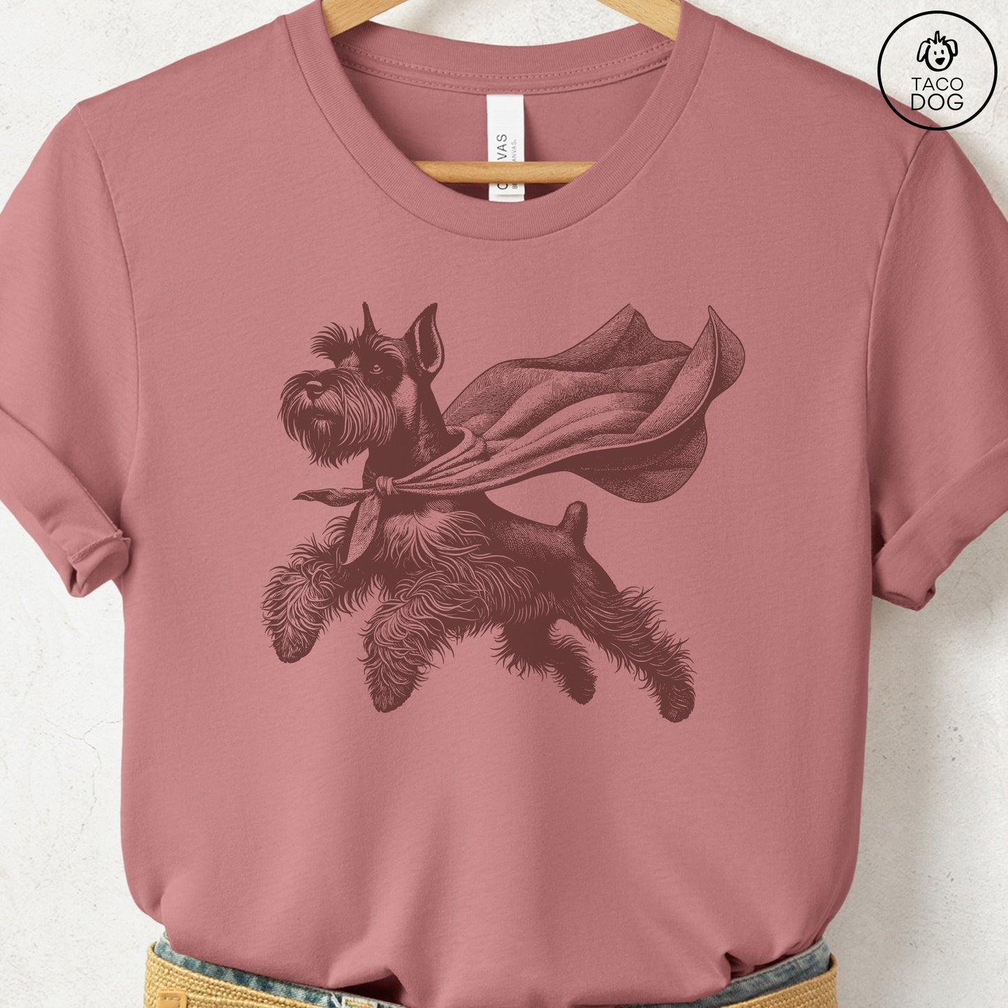 Schnauzer Flying Cape T-Shirt Heather Mauve