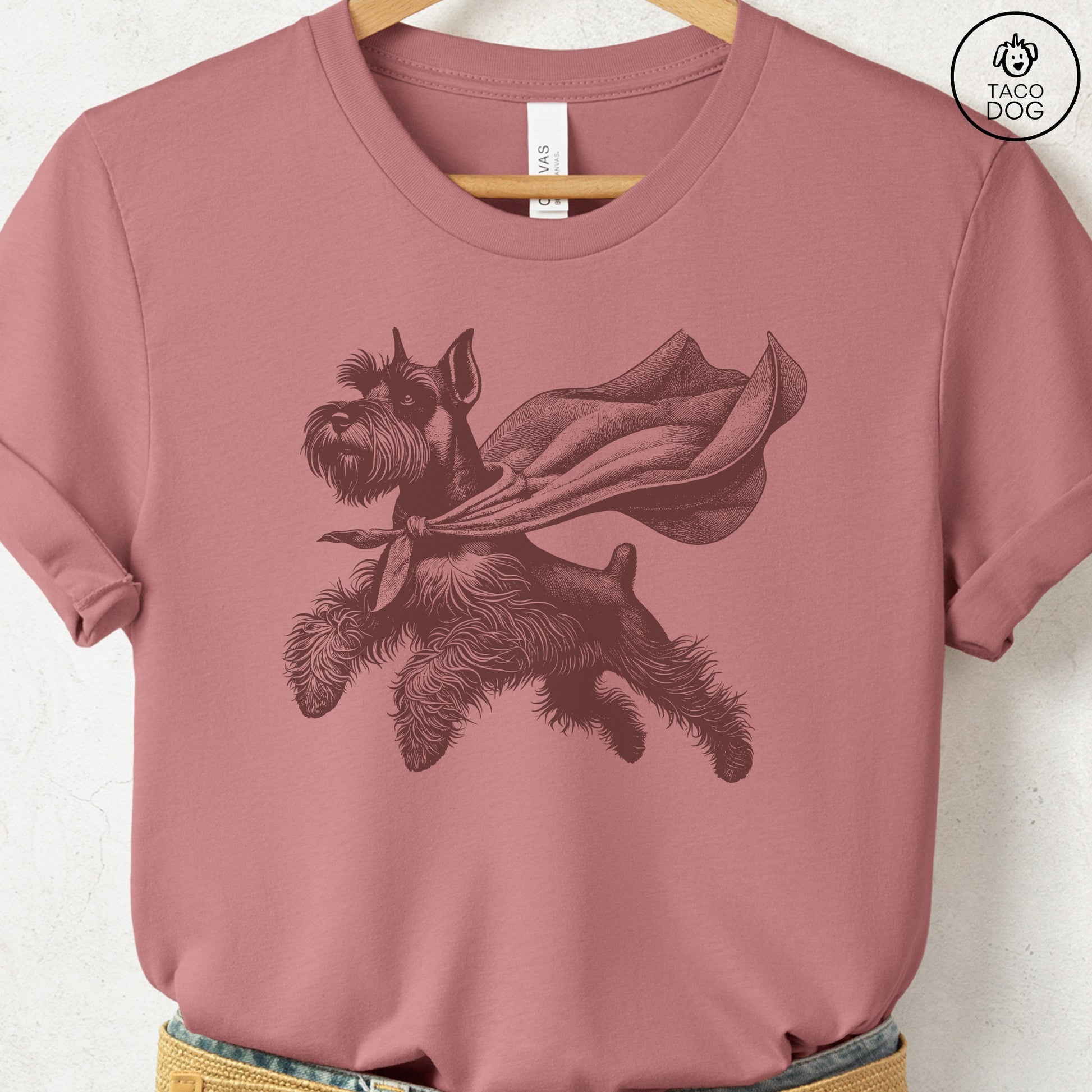 Schnauzer Flying Cape T-Shirt Heather Mauve