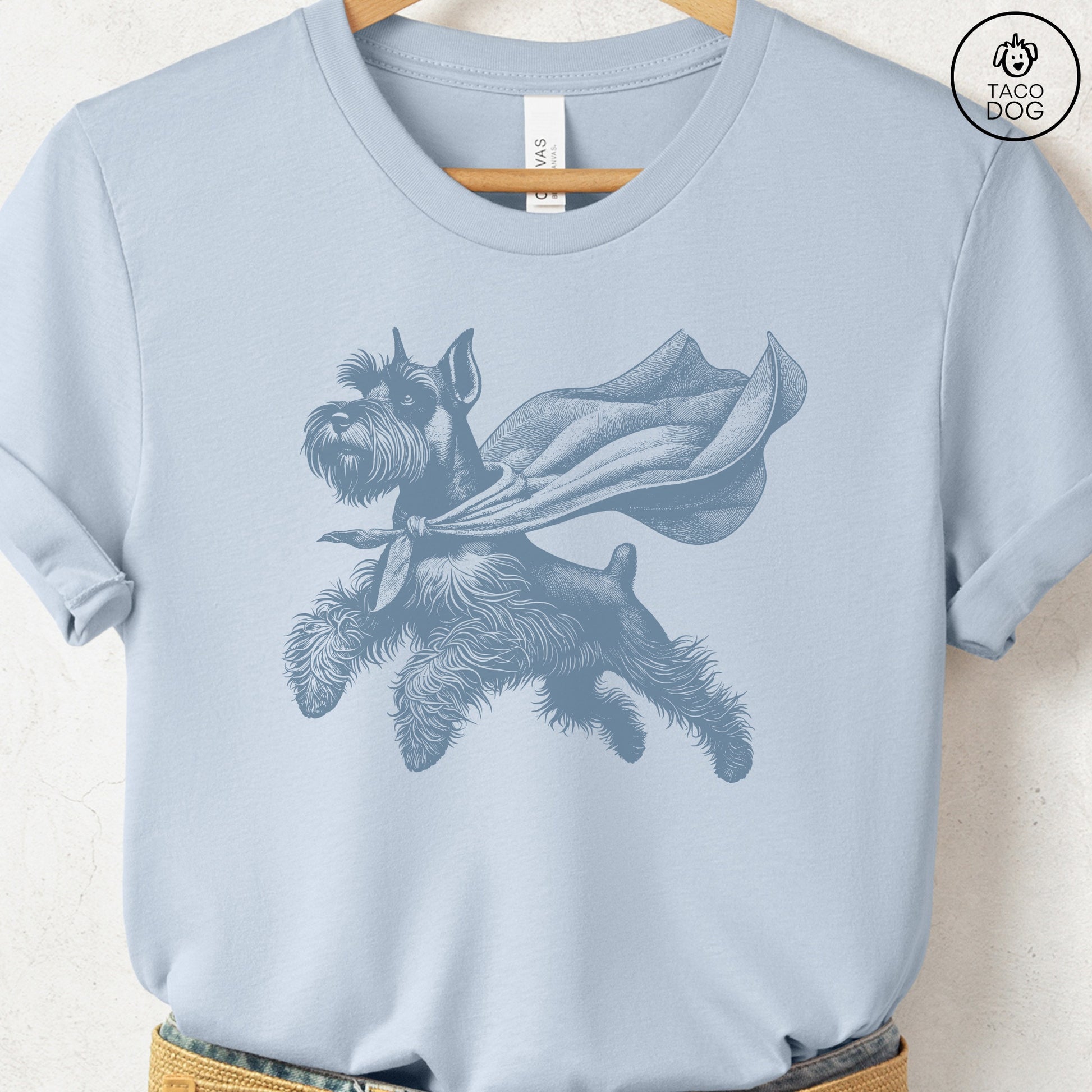 Schnauzer Flying Cape T-Shirt Light Blue