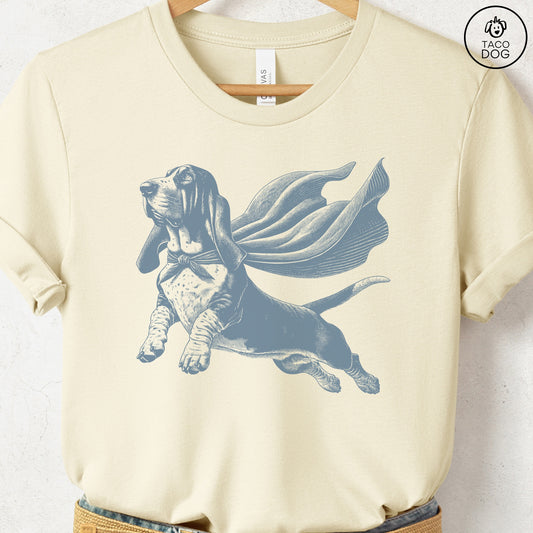 Basset Hound Flying Cape T-Shirt Natural Taco-Dog