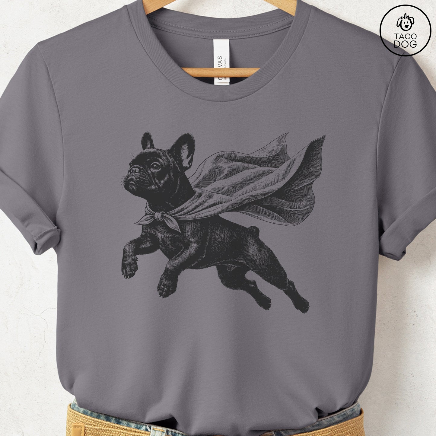 French Bulldog Frenchie Flying Cape T-Shirt Storm Taco-Dog