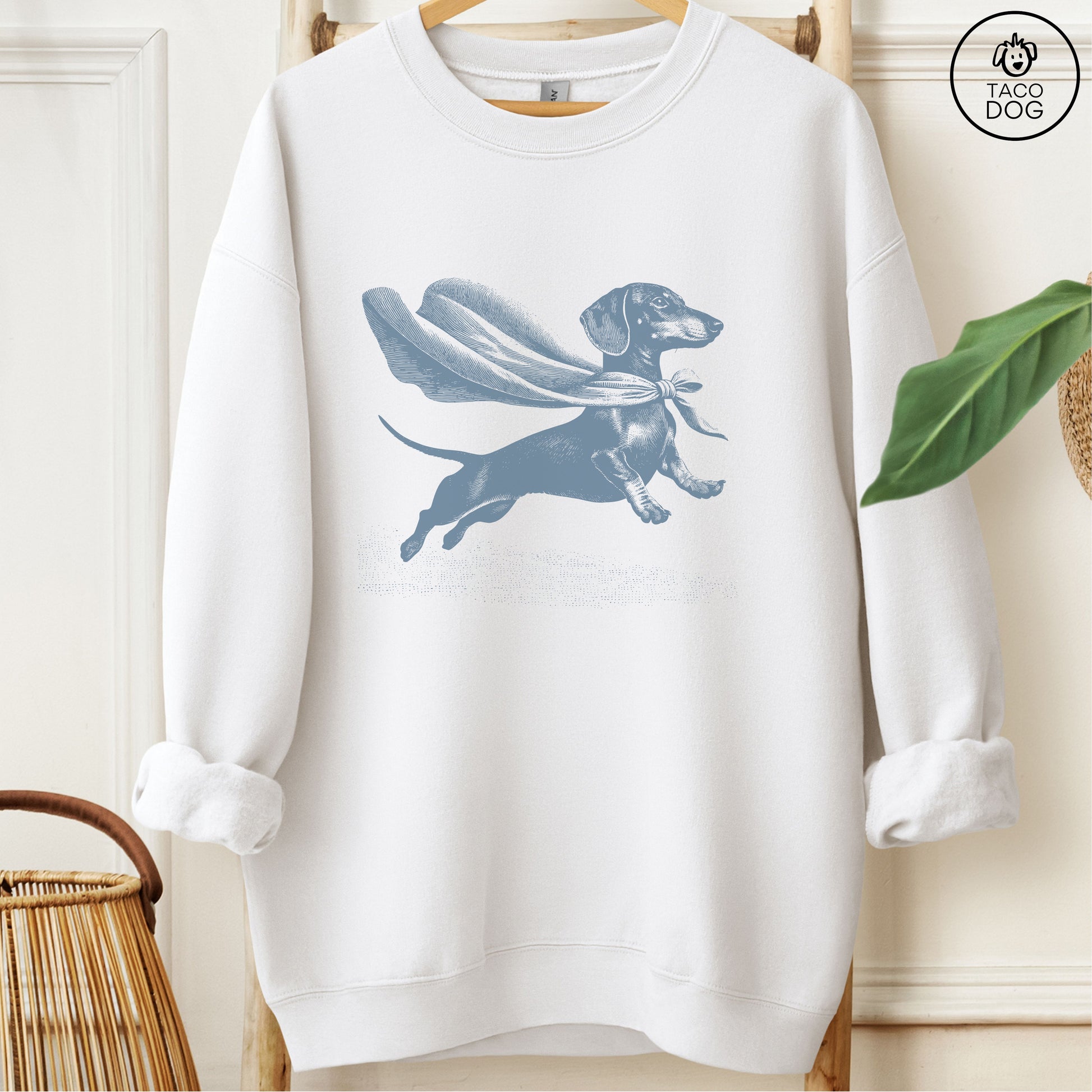 Dachshund Weenie Flying Cape Sweatshirt White