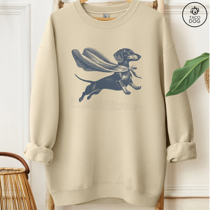 Dachshund Weenie Flying Cape Sweatshirt Sand