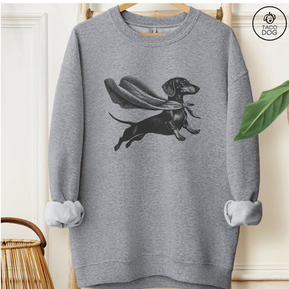 Dachshund Weenie Flying Cape Sweatshirt Graphite Heather