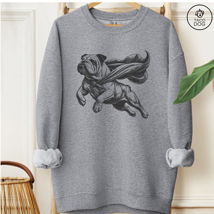 English Bulldog Flying Cape Sweatshirt Graphite Heather Taco-Dog