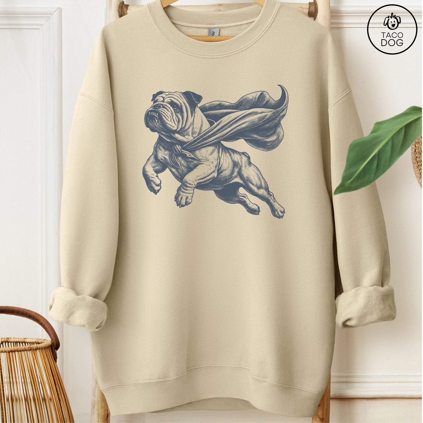English Bulldog Flying Cape Sweatshirt Sand Taco-Dog