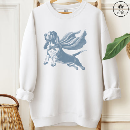 Basset Hound Flying Cape Sweatshirt White Taco-Dog