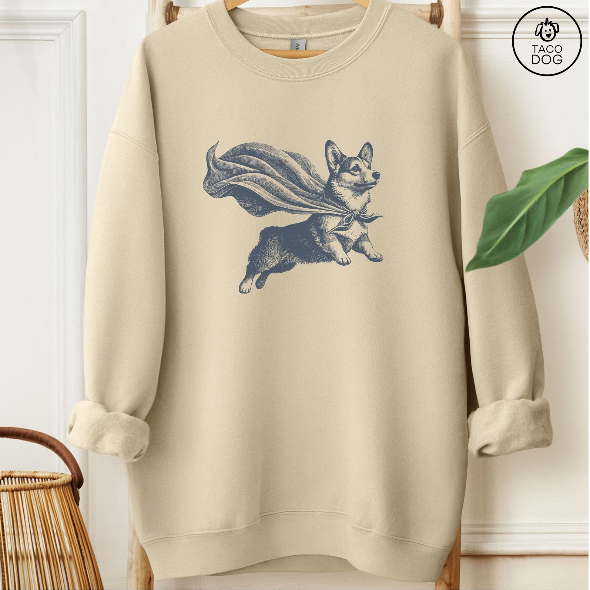 Corgi Flying Cape Sweatshirt Sand