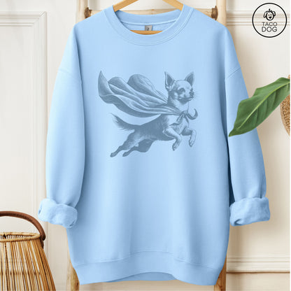 Chihuahua Flying Cape Sweatshirt Light Blue Taco-Dog