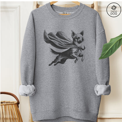 Chihuahua Flying Cape Sweatshirt Graphite Heather Taco-Dog