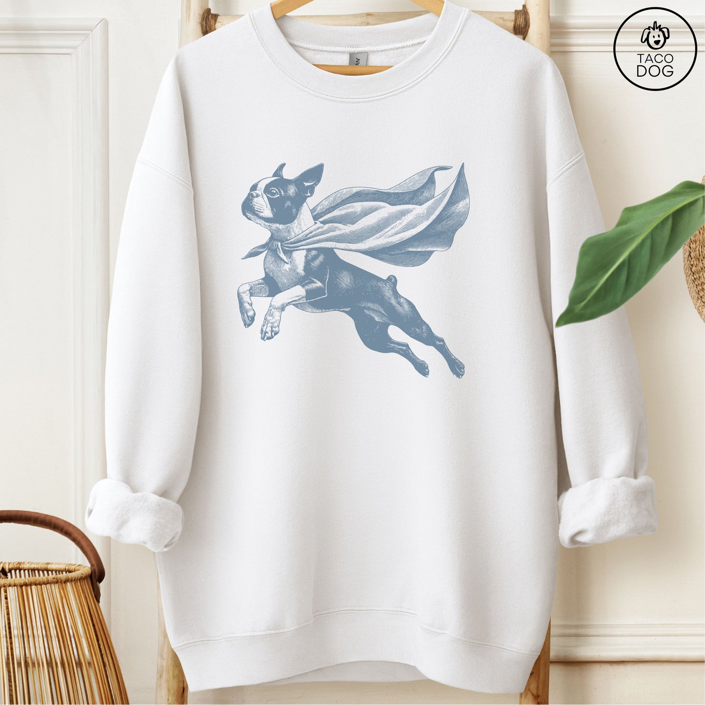 Boston Terrier Flying Cape Sweatshirt White