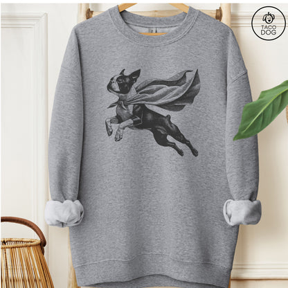 Boston Terrier Flying Cape Sweatshirt Graphite Heather
