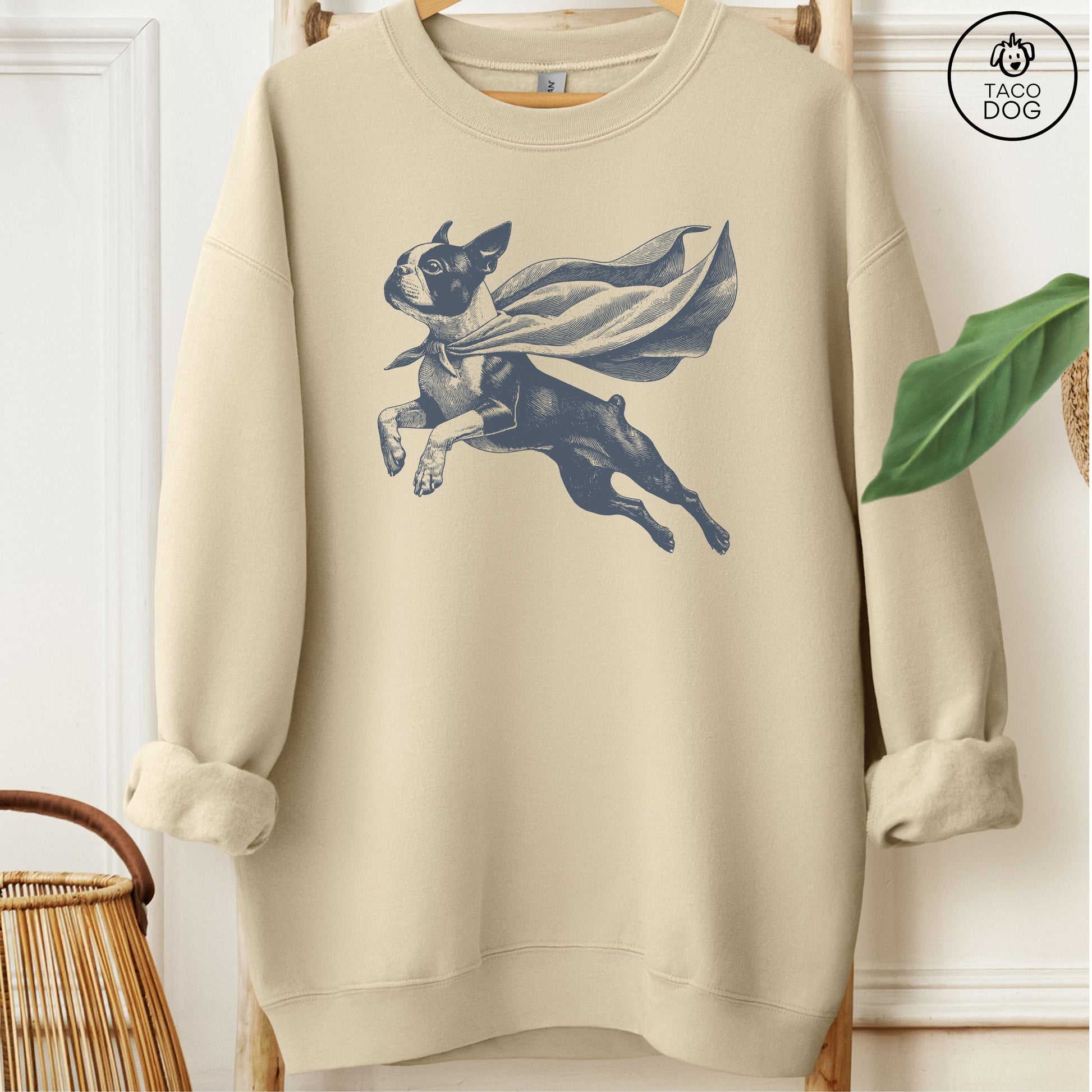 Boston Terrier Flying Cape Sweatshirt Sand
