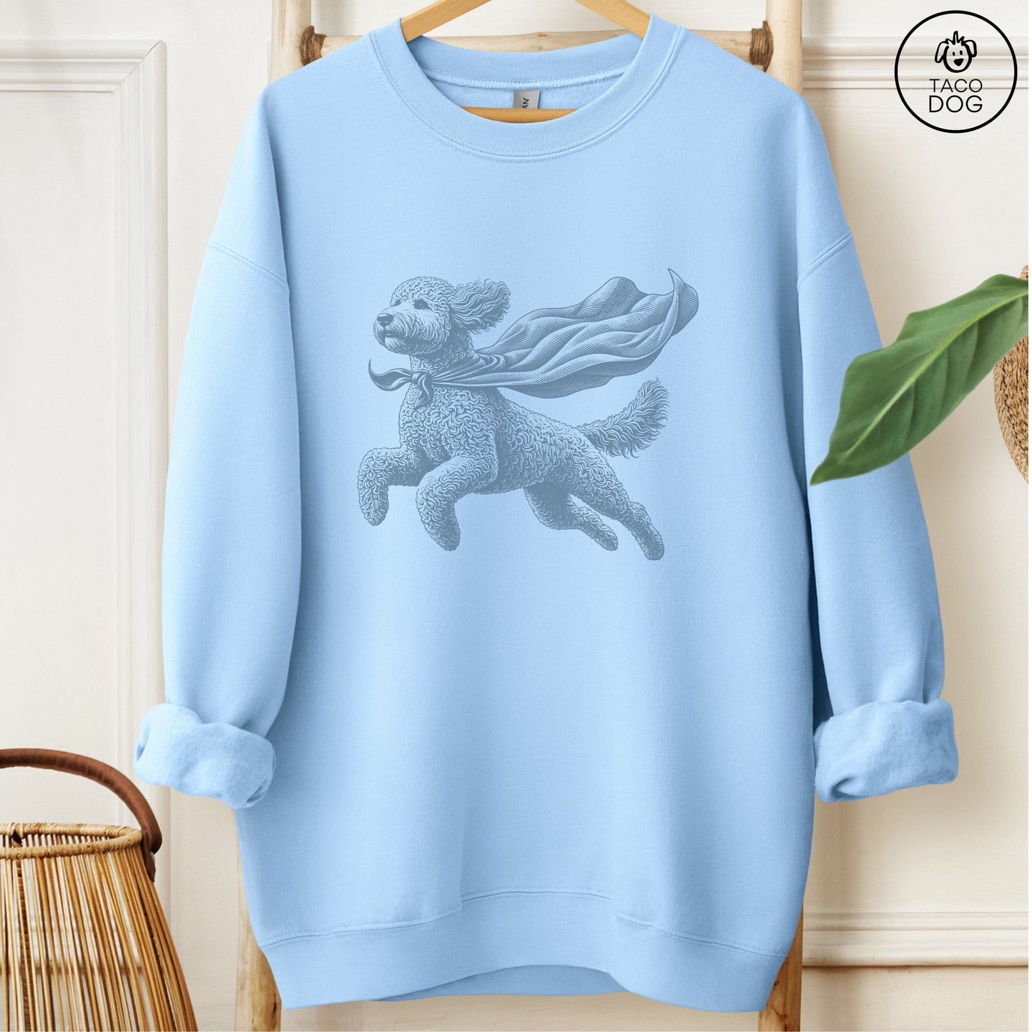 Doodle Flying Cape Sweatshirt Light Blue Taco-Dog