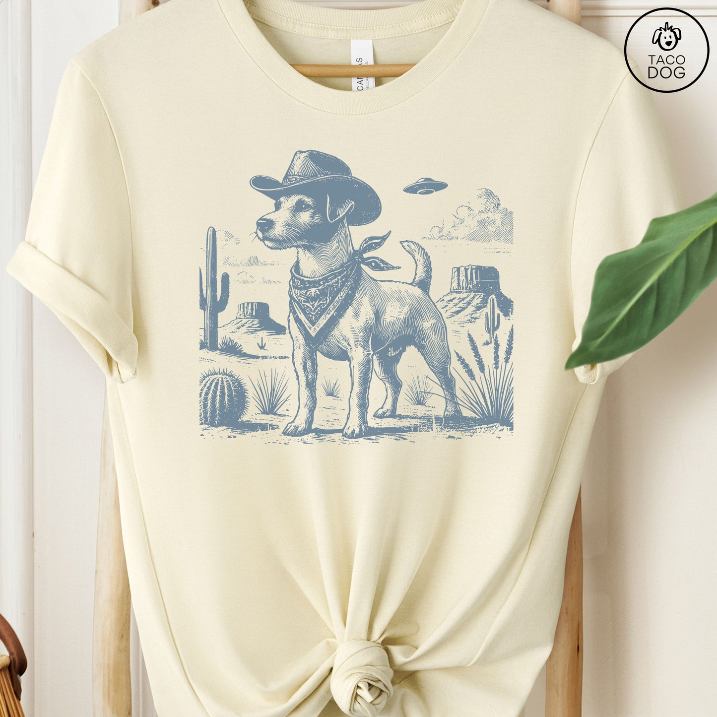 Jack Russell Cowboy UFO T-Shirt Natural Taco-Dog