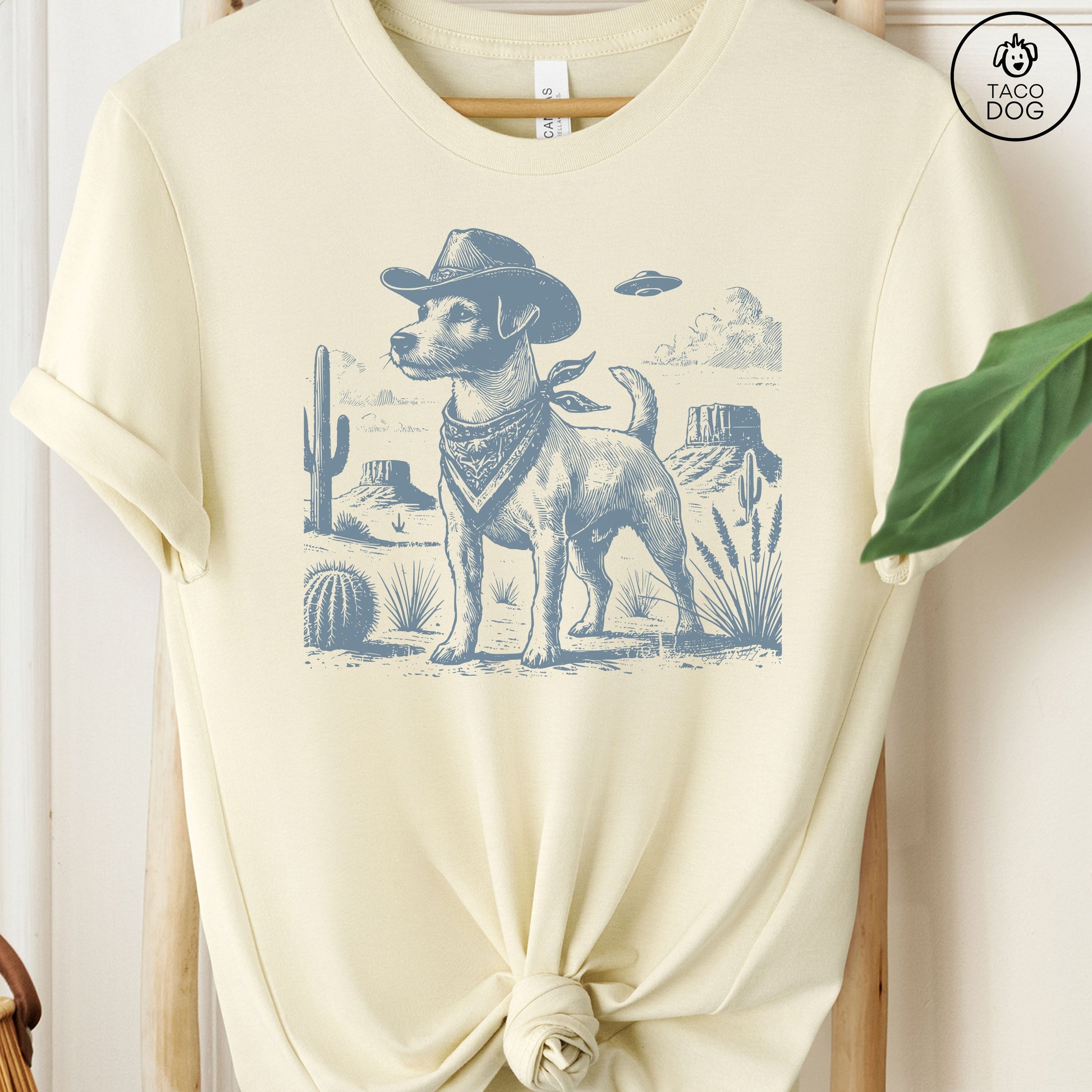 Jack Russell Cowboy UFO T-Shirt Natural Taco-Dog