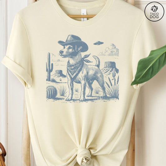 Jack Russell Cowboy UFO T-Shirt Natural Taco-Dog