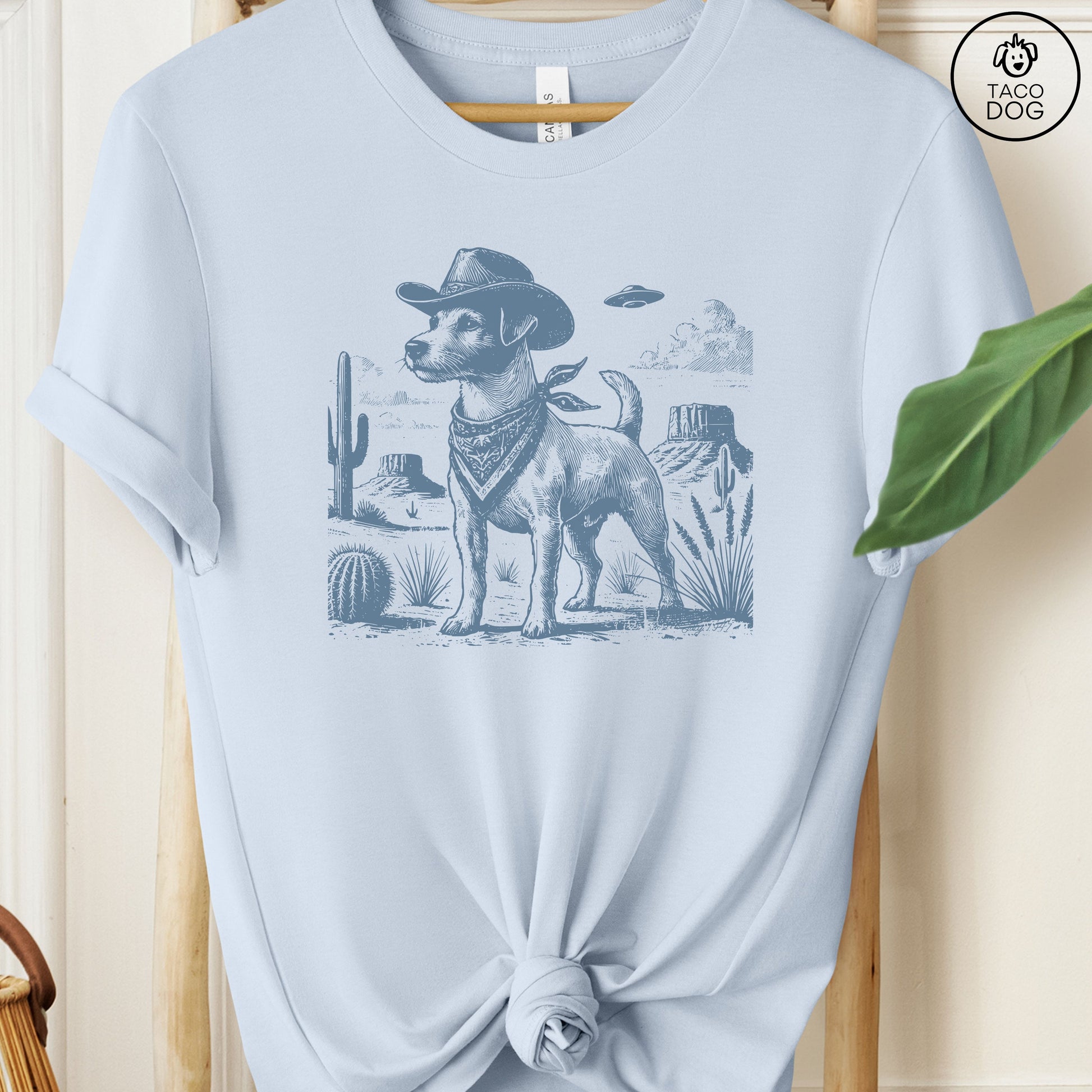 Jack Russell Cowboy UFO T-Shirt Light Blue Taco-Dog