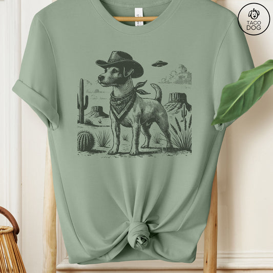 Jack Russell Cowboy UFO T-Shirt Sage