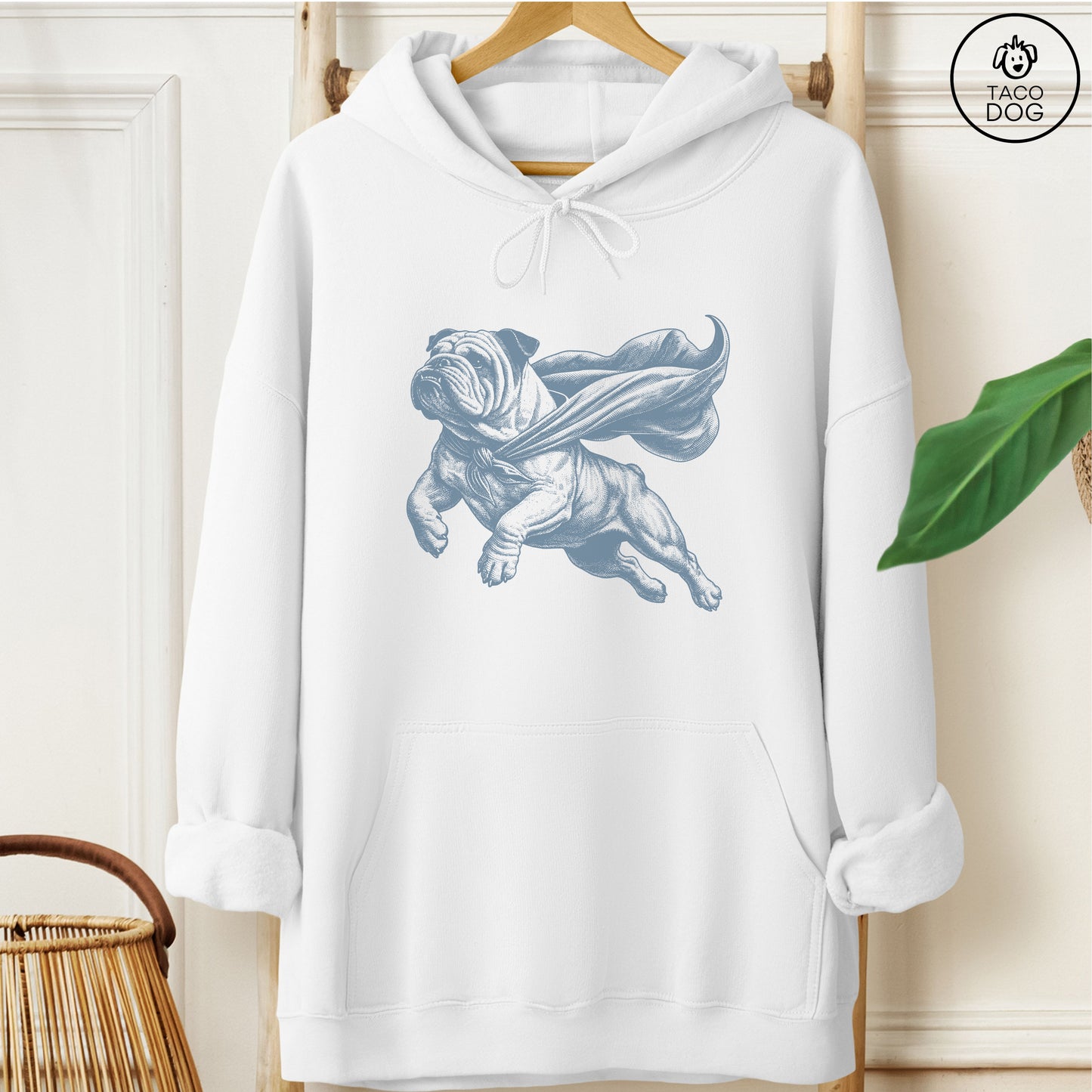 English Bulldog Flying Cape Hoodie White
