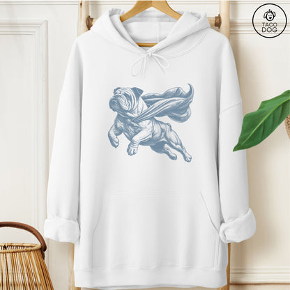 English Bulldog Flying Cape Hoodie White