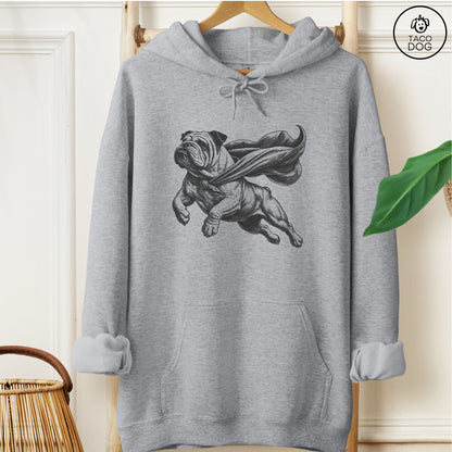 English Bulldog Flying Cape Hoodie Graphite Heather