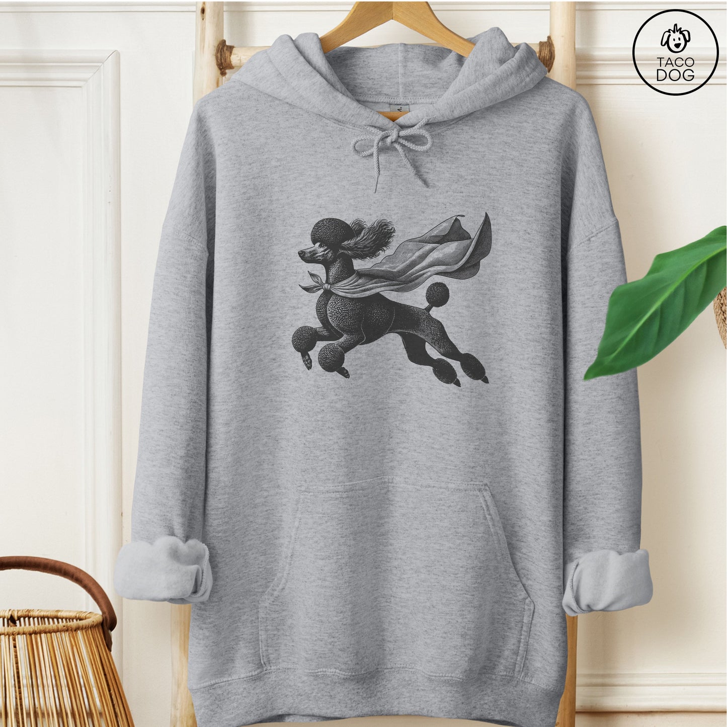 Poodle Flying Cape Hoodie Graphite Heather Taco-Dog