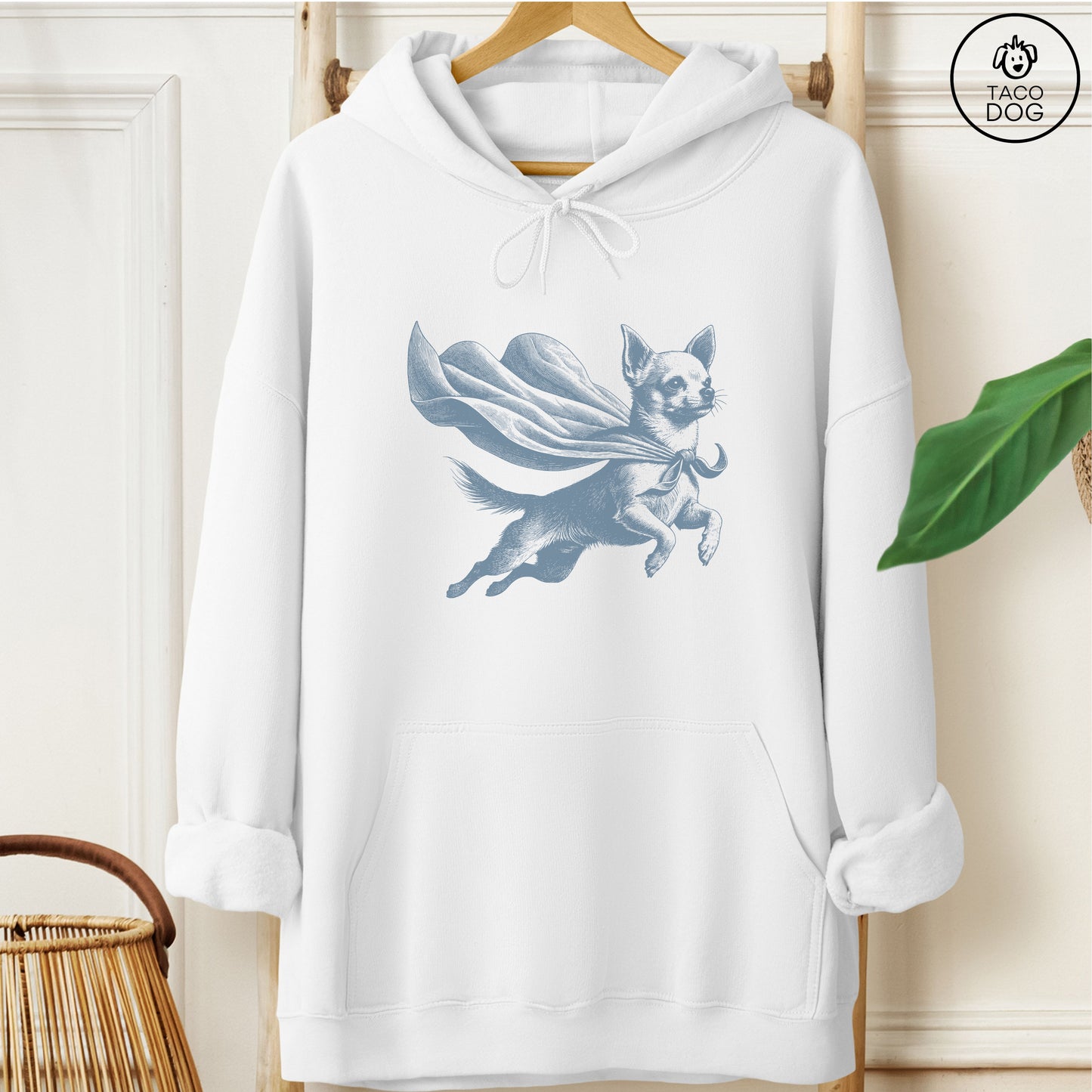Chihuahua Flying Cape Hoodie White Taco-Dog