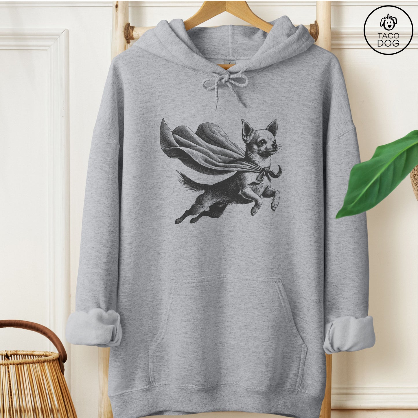 Chihuahua Flying Cape Hoodie Graphite Heather Taco-Dog
