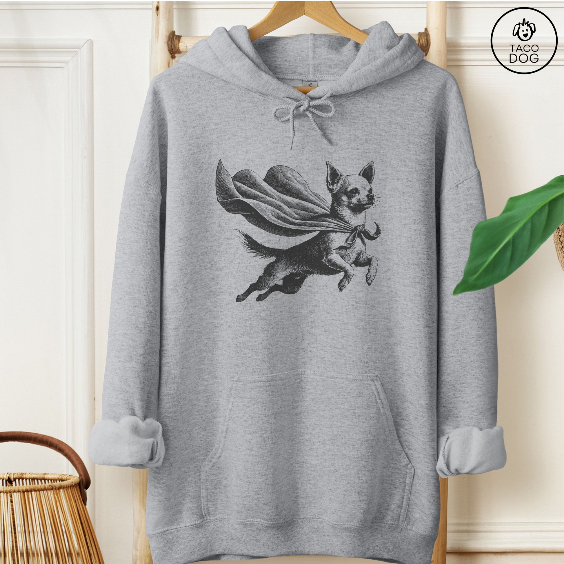 Chihuahua Flying Cape Hoodie Graphite Heather Taco-Dog
