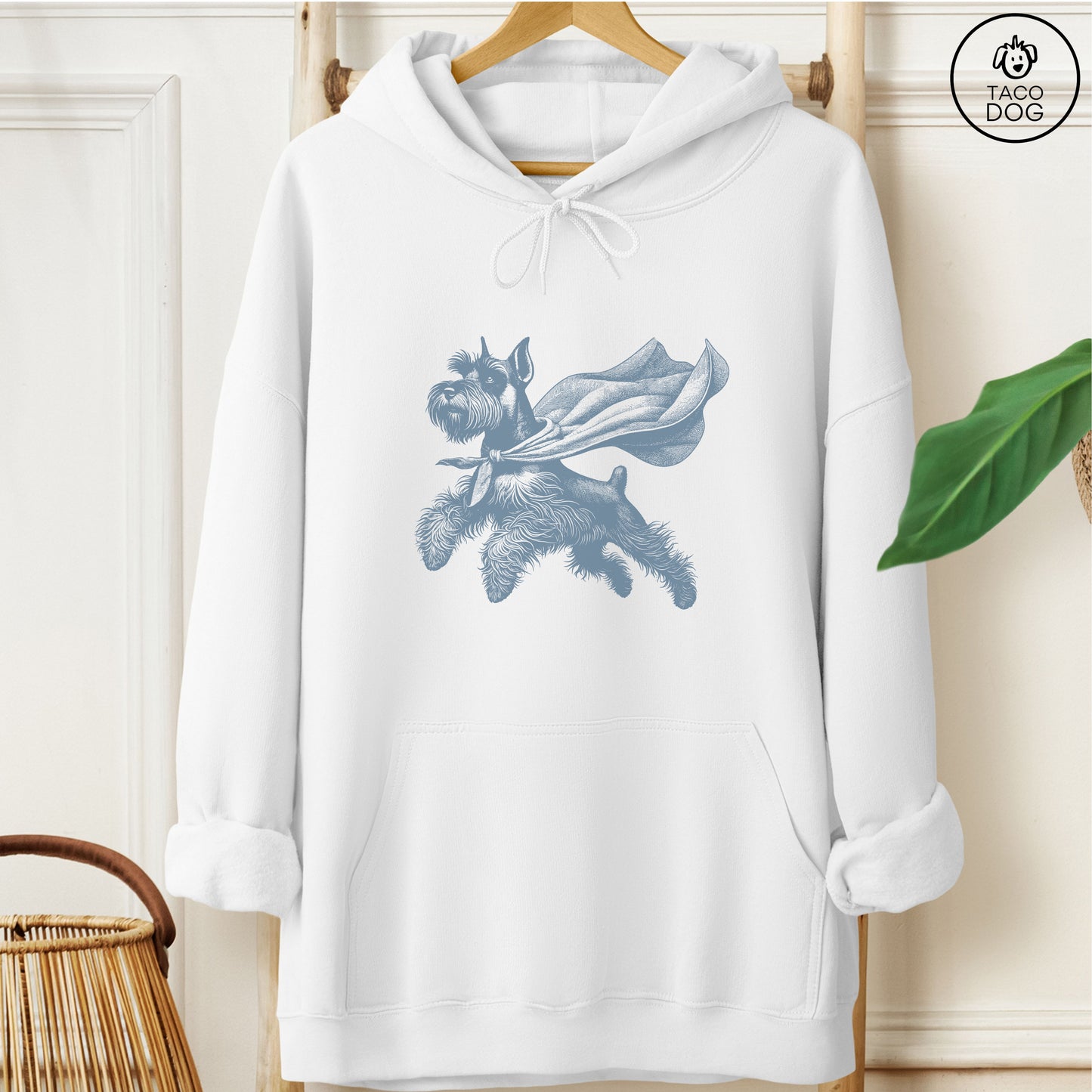 Schnauzer Flying Cape Hoodie White Taco-Dog