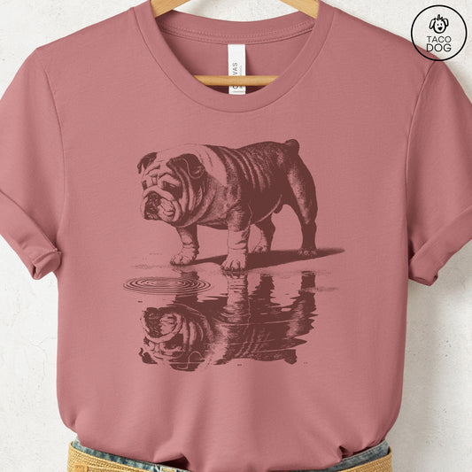 English Bulldog Puddle Reflection T-Shirt Heather Mauve