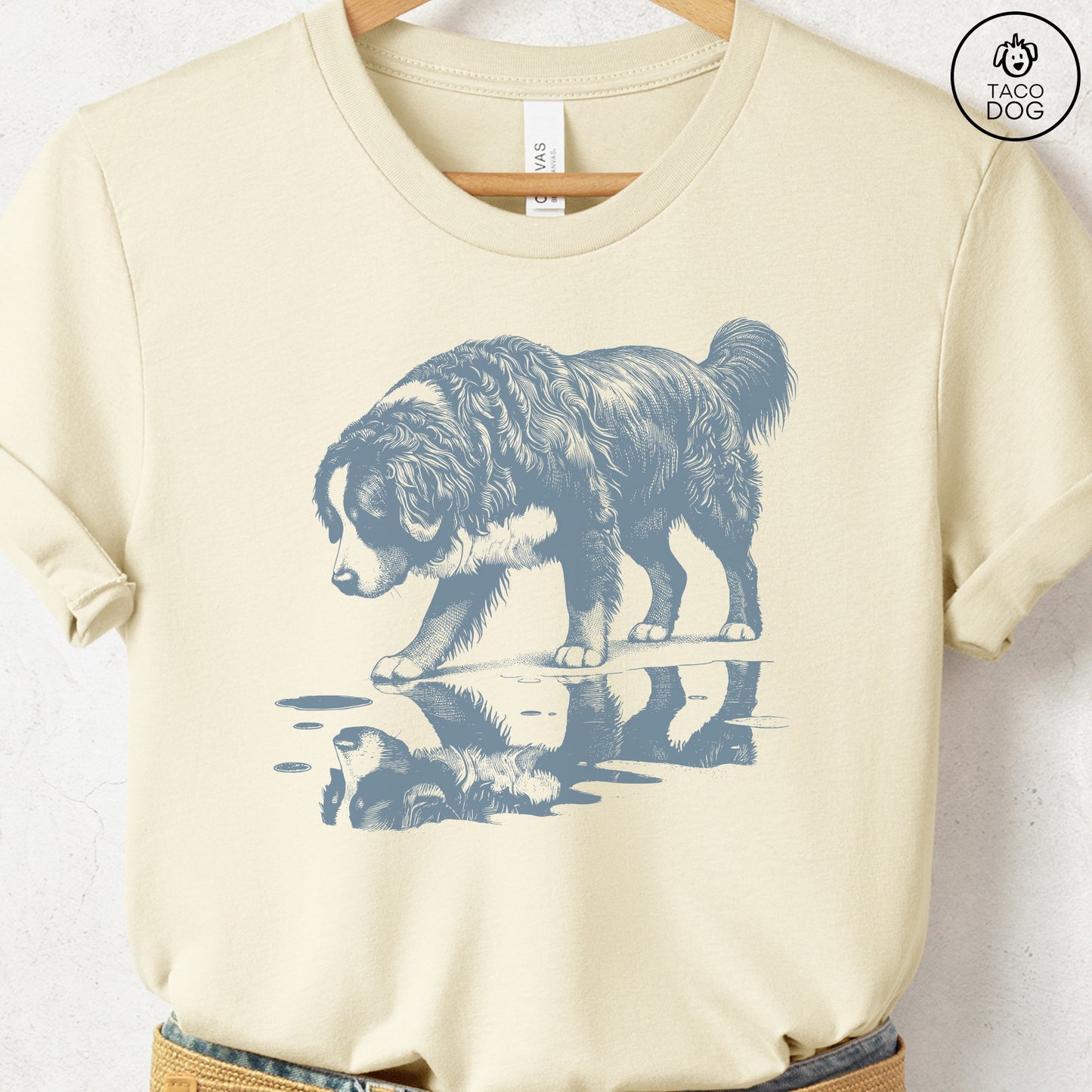 Bernese Mountain Dog Puddle Reflection T-Shirt Natural Taco-Dog