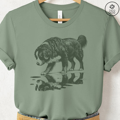 Bernese Mountain Dog Puddle Reflection T-Shirt Sage Taco-Dog