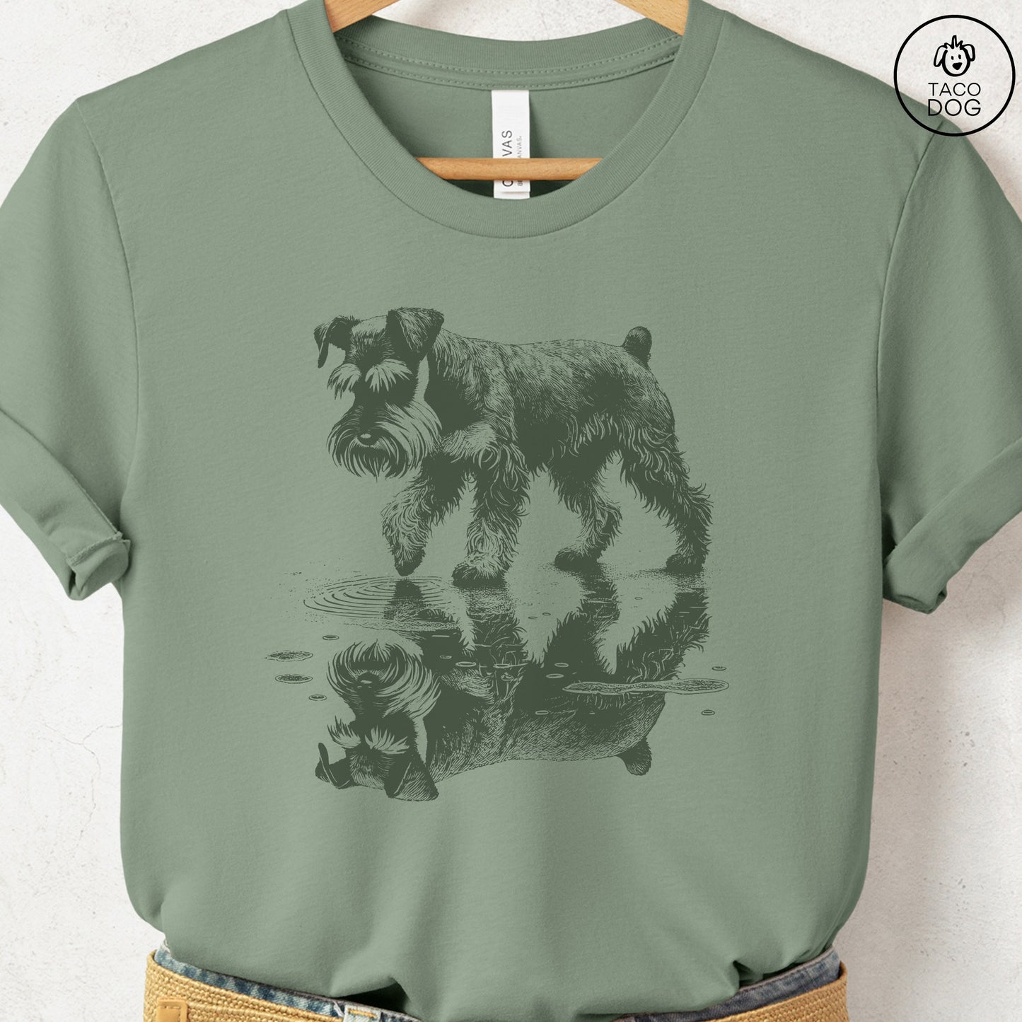 Schnauzer Puddle Reflection T-Shirt Sage