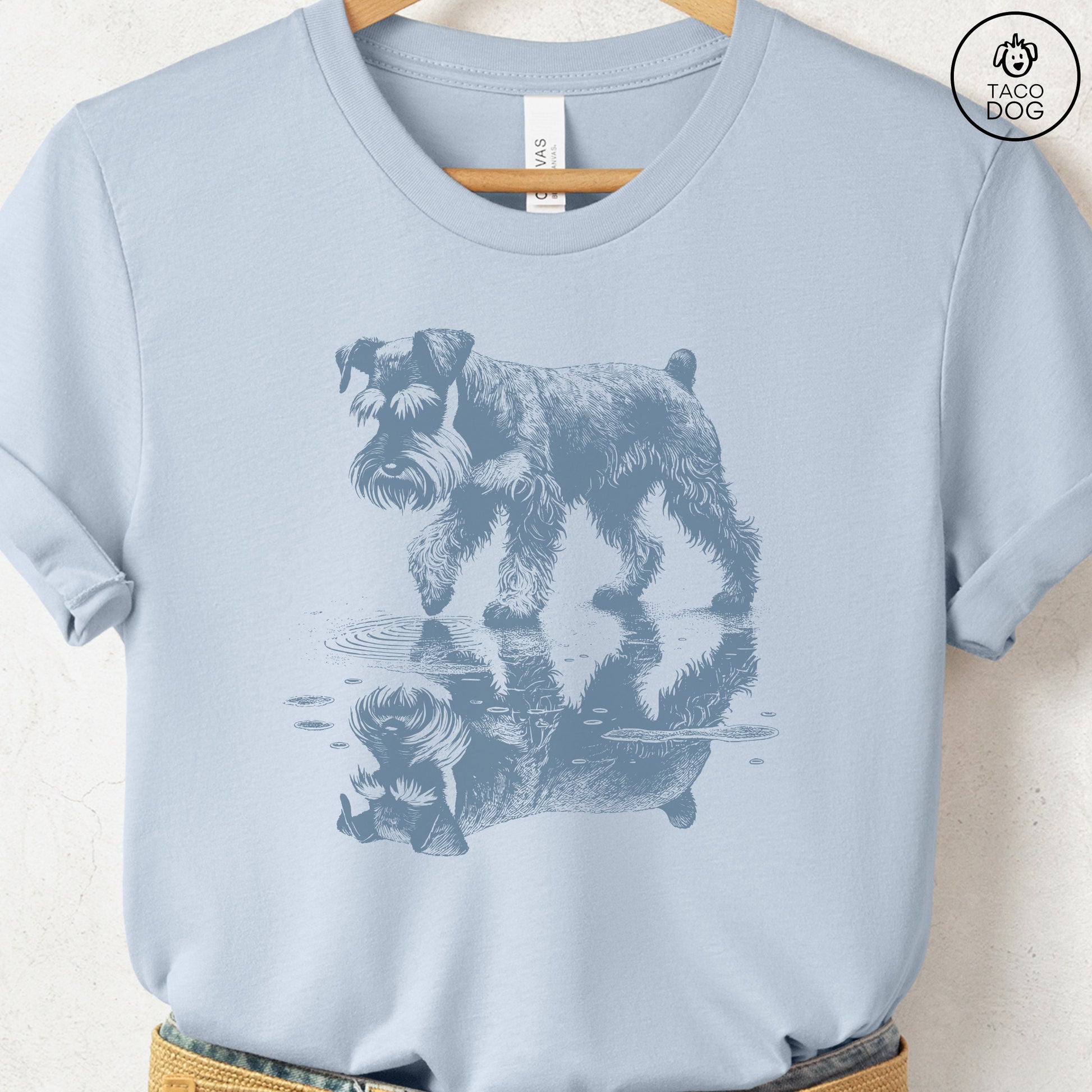Schnauzer Puddle Reflection T-Shirt Light Blue