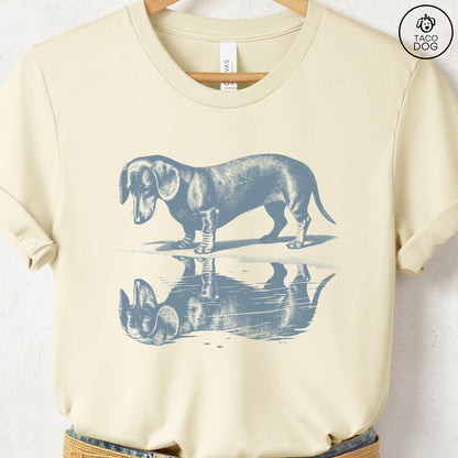 Dachshund Weenie Puddle Reflection T-Shirt Natural Taco-Dog