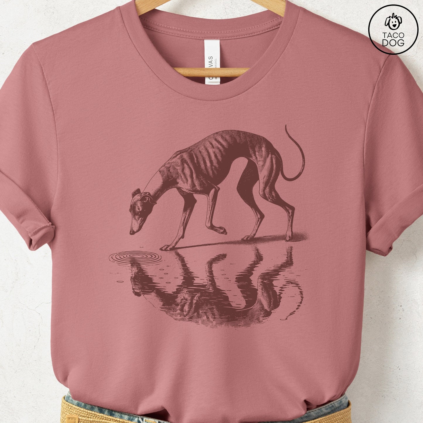 Italian Greyhound Whippet Iggy Puddle Reflection T-Shirt Heather Mauve Taco-Dog