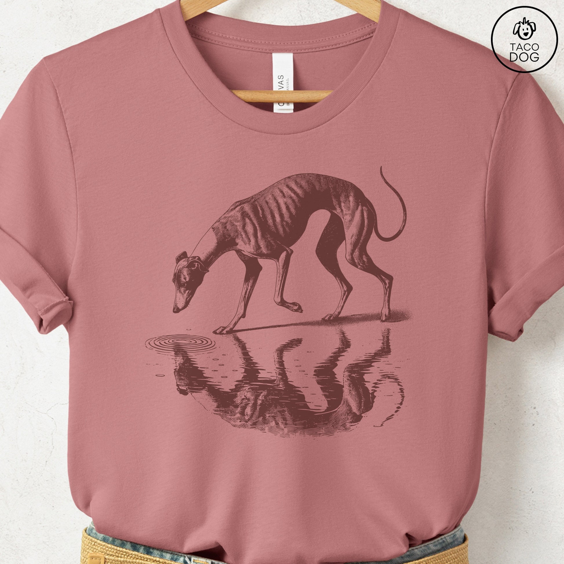 Italian Greyhound Whippet Iggy Puddle Reflection T-Shirt Heather Mauve Taco-Dog