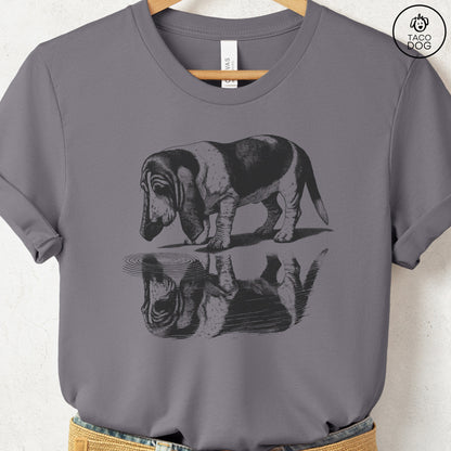 Basset Hound Puddle Reflection T-Shirt Storm Taco-Dog