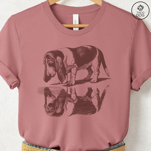 Basset Hound Puddle Reflection T-Shirt Heather Mauve Taco-Dog