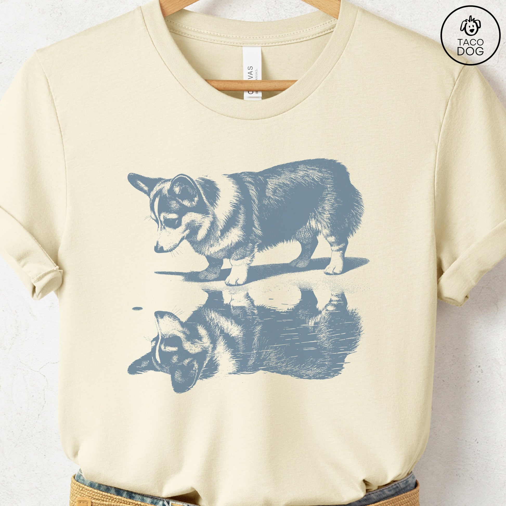 Corgi Puddle Reflection T-Shirt Natural