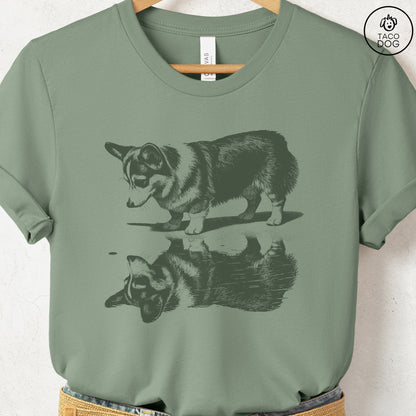 Corgi Puddle Reflection T-Shirt Sage