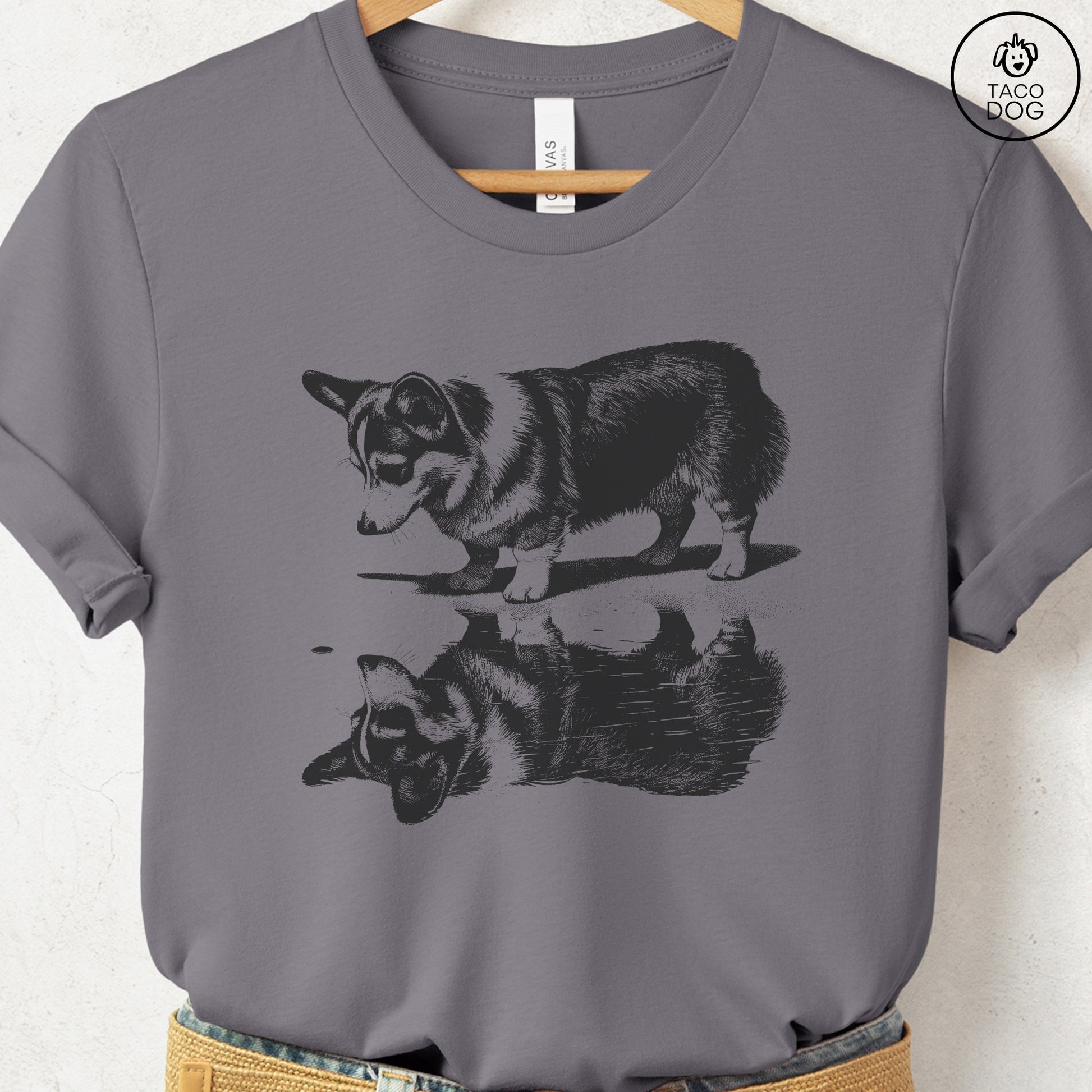 Corgi Puddle Reflection T-Shirt Storm